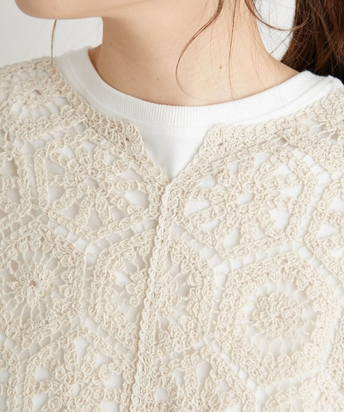 PUAL CE CIN(ピュアルセシン)の「太糸レース編み2WAYロングスリーブチュニック(シャツ/ブラウス・レディース・ホワイト/チャコール/キナリ・FREE)」の6枚目の写真