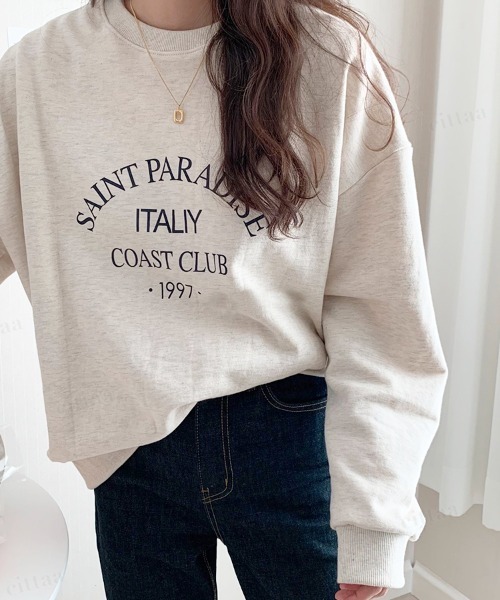 Dalfwin(ダールフィン)の「韓国ファッションSAINTプリント長袖スウェットトレーナー(スウェット・レディース・オートミール/ネイビー/ベージュ系その他2/ブルー系その他2・FREE)」の7枚目の写真