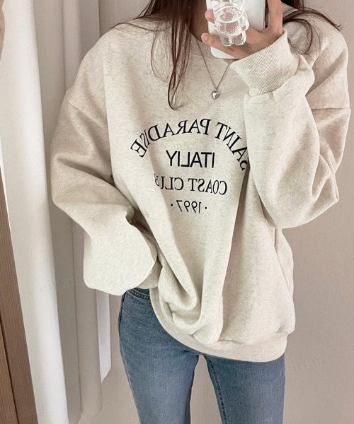 Dalfwin(ダールフィン)の「韓国ファッションSAINTプリント長袖スウェットトレーナー(スウェット・レディース・オートミール/ネイビー/ベージュ系その他2/ブルー系その他2・FREE)」の9枚目の写真