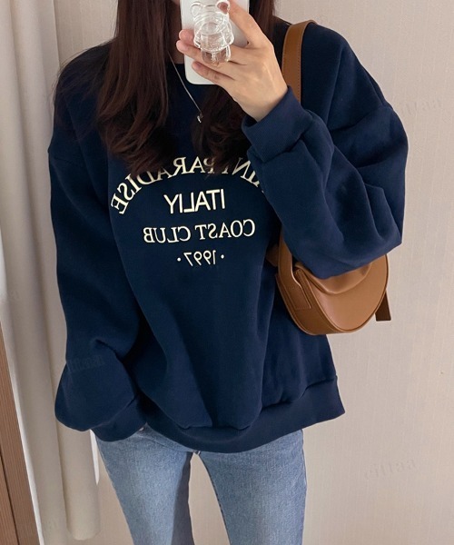 Dalfwin(ダールフィン)の「韓国ファッションSAINTプリント長袖スウェットトレーナー(スウェット・レディース・オートミール/ネイビー/ベージュ系その他2/ブルー系その他2・FREE)」の14枚目の写真