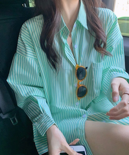 HALEY PESCA（ヘーリーペスカ）の「HALEY PESCA/ストライプカジュアルシャツ（シャツ/ブラウス・レディース・ホワイト/グリーン/ピンク・FREE）」の3枚目の写真