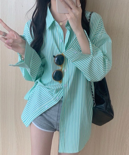 HALEY PESCA（ヘーリーペスカ）の「HALEY PESCA/ストライプカジュアルシャツ（シャツ/ブラウス・レディース・ホワイト/グリーン/ピンク・FREE）」の12枚目の写真