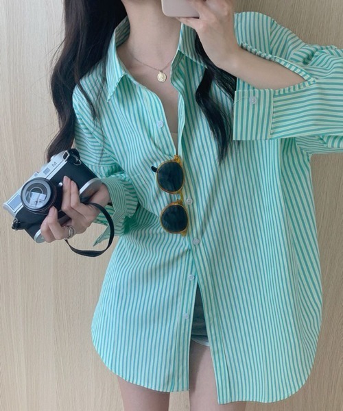 HALEY PESCA（ヘーリーペスカ）の「HALEY PESCA/ストライプカジュアルシャツ（シャツ/ブラウス・レディース・ホワイト/グリーン/ピンク・FREE）」の15枚目の写真