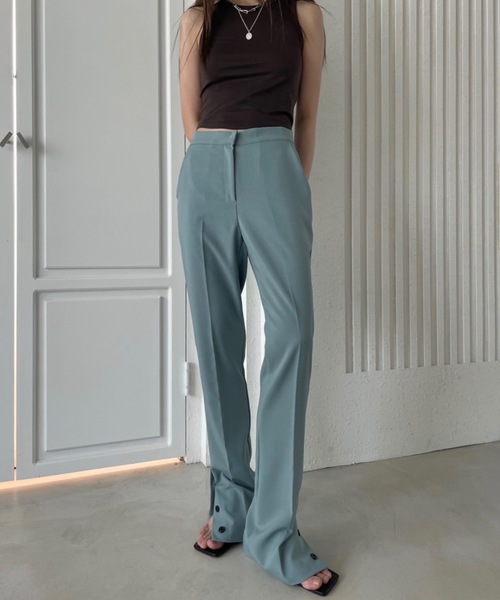 Didot.showroom（ディドット ショールーム）の「サイドボタンフレアスラックス（スラックス・レディース・ブラック/ミント・S/M）」の4枚目の写真