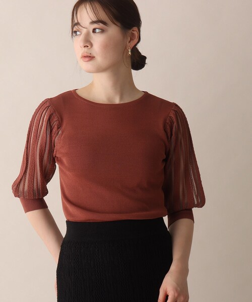 OPAQUE.CLIP（オペークドットクリップ）の「◆シアー編みデザイン半袖ニット（ニット/セーター・レディース・ホワイト系/ブラック/ピンク系/マスタード・38）」の4枚目の写真