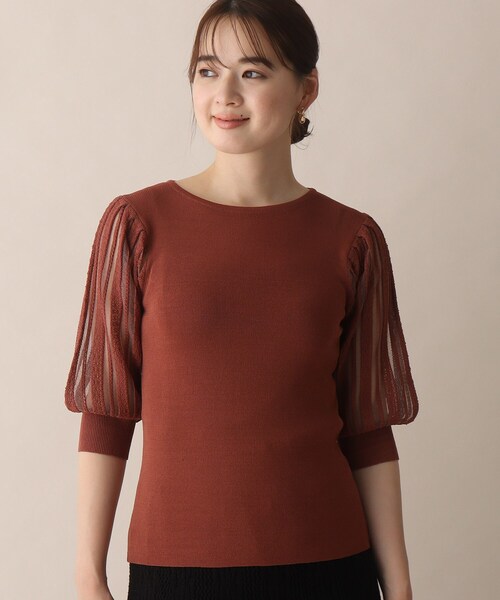 OPAQUE.CLIP（オペークドットクリップ）の「◆シアー編みデザイン半袖ニット（ニット/セーター・レディース・ホワイト系/ブラック/ピンク系/マスタード・38）」の5枚目の写真