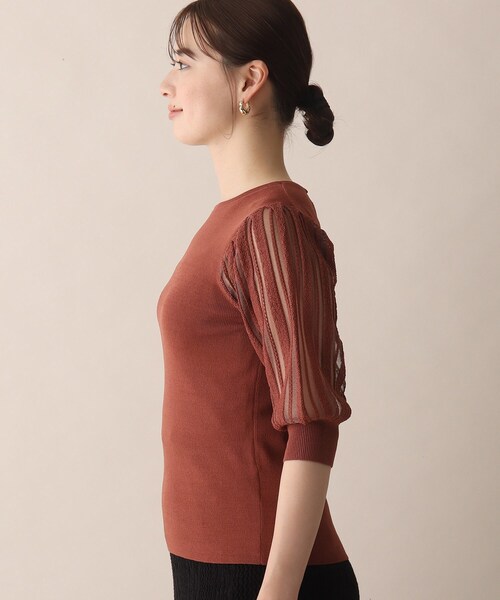 OPAQUE.CLIP（オペークドットクリップ）の「◆シアー編みデザイン半袖ニット（ニット/セーター・レディース・ホワイト系/ブラック/ピンク系/マスタード・38）」の6枚目の写真