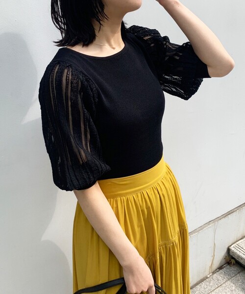 OPAQUE.CLIP（オペークドットクリップ）の「◆シアー編みデザイン半袖ニット（ニット/セーター・レディース・ホワイト系/ブラック/ピンク系/マスタード・38）」の21枚目の写真