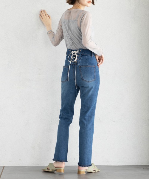 GeeRA（ジーラ）の「バックレースアップデニムパンツ（デニムパンツ・レディース・ライトブルー/ネイビー・MEDIUM/LARGE/X-LARGE）」の6枚目の写真