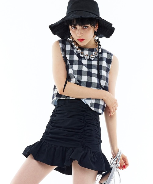 Narcissus（ナルシス）の「【Narcissus】シャーリングフリルスカート（スカート・レディース・ホワイト/ブラック・FREE）」の2枚目の写真