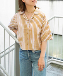 ストライプ半袖開襟シャツ