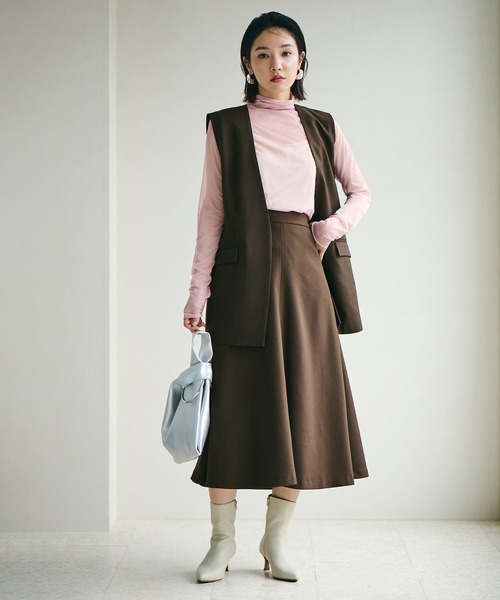 VIS(ビス)の「【Washable・EASY CARE】エコウールタッチフレアスカート【sustainable】(スカート・レディース・ダークブラウン/キナリ/イエロー系その他/ブルー系その他・L/M/S)」の6枚目の写真