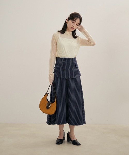 VIS(ビス)の「【Washable・EASY CARE】エコウールタッチフレアスカート【sustainable】(スカート・レディース・ダークブラウン/キナリ/イエロー系その他/ブルー系その他・L/M/S)」の9枚目の写真