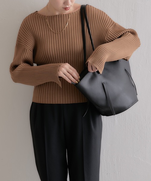 COLLAGE GALLARDAGALANTE（コラージュガリャルダガランテ）の「美しいデコルテ/袖スリットリブドルマンプルオーバー/セットアップ可/手洗い可（ニット/セーター・レディース・ブラウン/ベージュ/ブルー・FREE）」の21枚目の写真