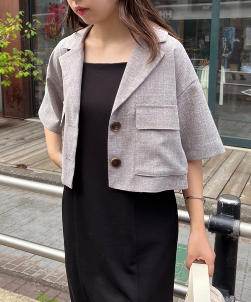 one after another NICE CLAUP（ワンアフターアナザーナイスクラップ）の「アウトポケットショートジャケット（ミリタリージャケット・レディース・グレー/カーキ/アイボリー・FREE）」の9枚目の写真