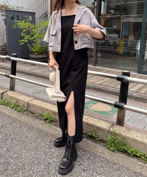 one after another NICE CLAUP（ワンアフターアナザーナイスクラップ）の「アウトポケットショートジャケット（ミリタリージャケット・レディース・グレー/カーキ/アイボリー・FREE）」の4枚目の写真