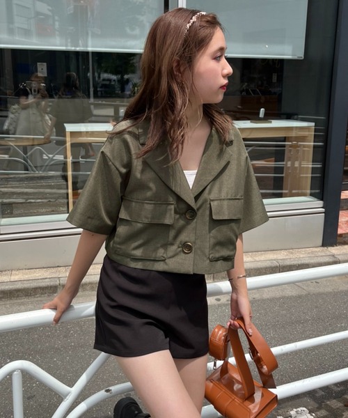 one after another NICE CLAUP（ワンアフターアナザーナイスクラップ）の「アウトポケットショートジャケット（ミリタリージャケット・レディース・グレー/カーキ/アイボリー・FREE）」の13枚目の写真