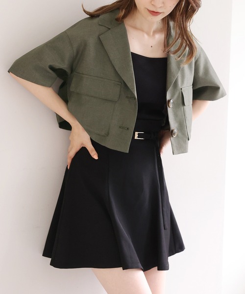 one after another NICE CLAUP（ワンアフターアナザーナイスクラップ）の「アウトポケットショートジャケット（ミリタリージャケット・レディース・グレー/カーキ/アイボリー・FREE）」の18枚目の写真