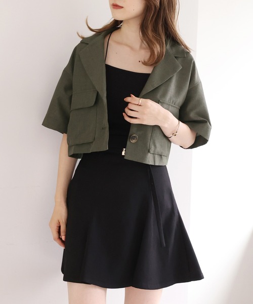 one after another NICE CLAUP（ワンアフターアナザーナイスクラップ）の「アウトポケットショートジャケット（ミリタリージャケット・レディース・グレー/カーキ/アイボリー・FREE）」の19枚目の写真