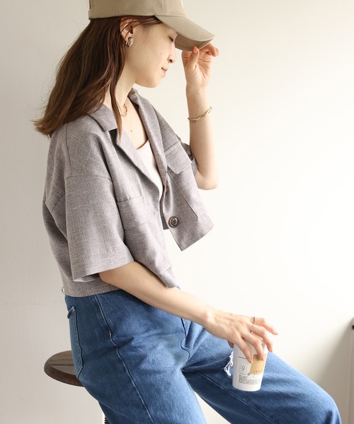 one after another NICE CLAUP（ワンアフターアナザーナイスクラップ）の「アウトポケットショートジャケット（ミリタリージャケット・レディース・グレー/カーキ/アイボリー・FREE）」の11枚目の写真