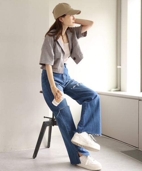 one after another NICE CLAUP（ワンアフターアナザーナイスクラップ）の「アウトポケットショートジャケット（ミリタリージャケット・レディース・グレー/カーキ/アイボリー・FREE）」の12枚目の写真