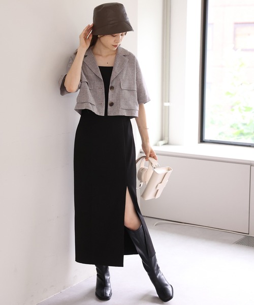 one after another NICE CLAUP（ワンアフターアナザーナイスクラップ）の「アウトポケットショートジャケット（ミリタリージャケット・レディース・グレー/カーキ/アイボリー・FREE）」の6枚目の写真