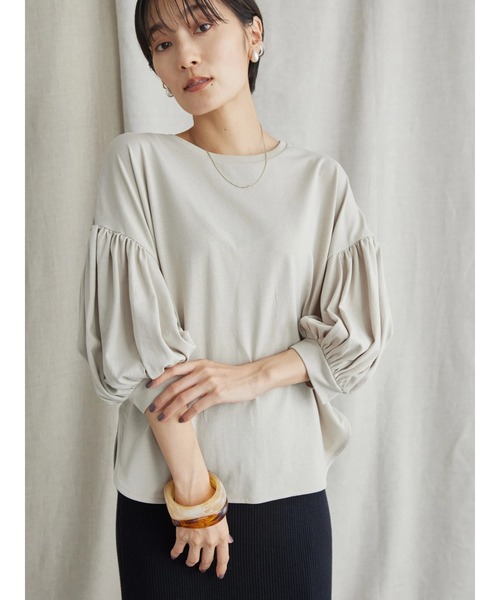 AMERICAN HOLIC（アメリカンホリック）の「5分袖ギャザーカットプルオーバー（Tシャツ/カットソー・レディース・パープル/グレイッシュベージュ/ブラック・M/L）」の4枚目の写真