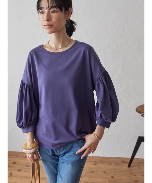 AMERICAN HOLIC（アメリカンホリック）の「5分袖ギャザーカットプルオーバー（Tシャツ/カットソー・レディース・パープル/グレイッシュベージュ/ブラック・M/L）」の7枚目の写真