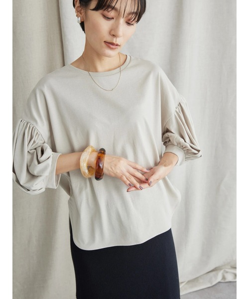 AMERICAN HOLIC（アメリカンホリック）の「5分袖ギャザーカットプルオーバー（Tシャツ/カットソー・レディース・パープル/グレイッシュベージュ/ブラック・M/L）」の8枚目の写真