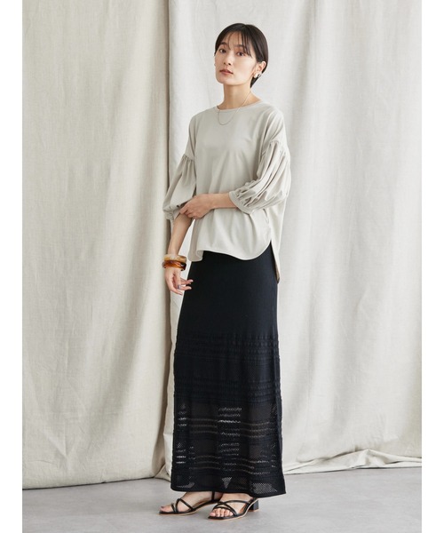 AMERICAN HOLIC（アメリカンホリック）の「5分袖ギャザーカットプルオーバー（Tシャツ/カットソー・レディース・パープル/グレイッシュベージュ/ブラック・M/L）」の18枚目の写真