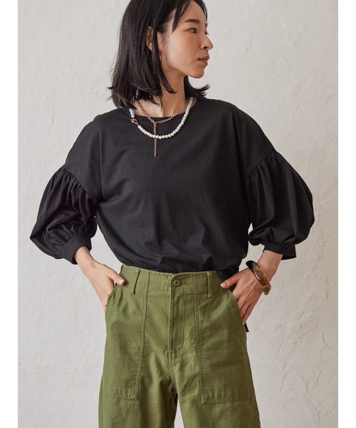 AMERICAN HOLIC（アメリカンホリック）の「5分袖ギャザーカットプルオーバー（Tシャツ/カットソー・レディース・パープル/グレイッシュベージュ/ブラック・M/L）」の21枚目の写真
