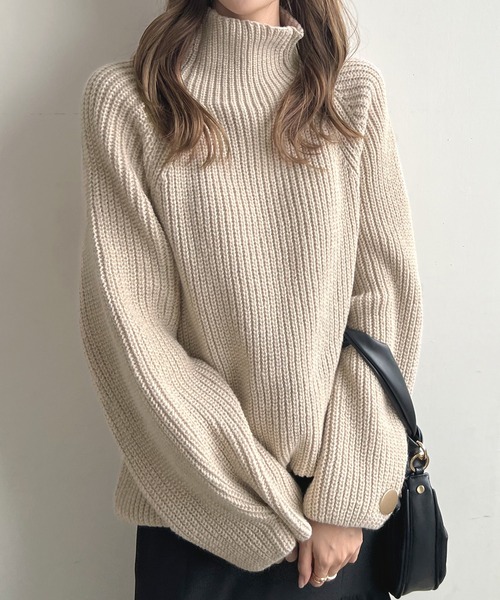 Futier land（フューティアランド）の「韓国っぽい上品な柔らかいニット♪ 袖ボタンデザインハイネックニット（ニット/セーター・レディース・ブラック/グレー/グレイッシュベージュ/アイボリー/グリーン系その他/ライトグレー/オレンジ・FREE）」の15枚目の写真