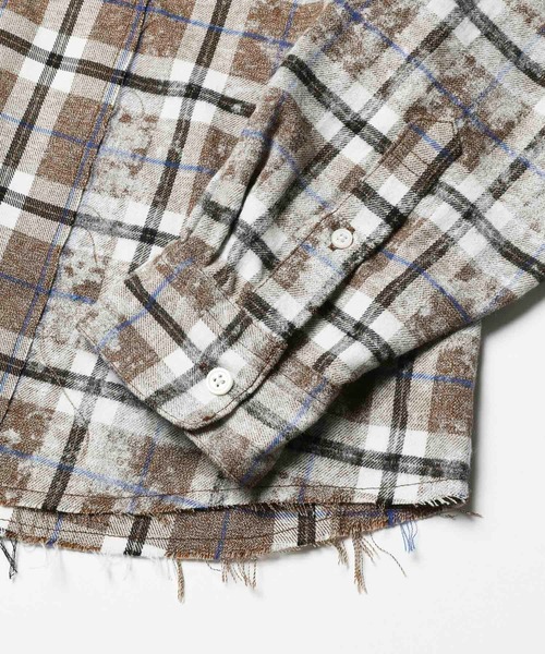 LEGENDA（レジェンダ）の「レジェンダ スイッチング ブリーチ チェックシャツ / LEGENDA Switching Bleach Check Shirt（シャツ/ブラウス・メンズ・ネイビー/ブラウン・FREE）」の4枚目の写真