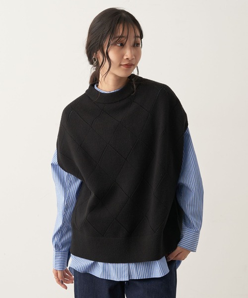 CRAFT STANDARD BOUTIQUE（クラフトスタンダードブティック）の「ダイヤ柄ニットベスト（ベスト・レディース・テラコッタ/アイボリー/ブラック・FREE）」の3枚目の写真
