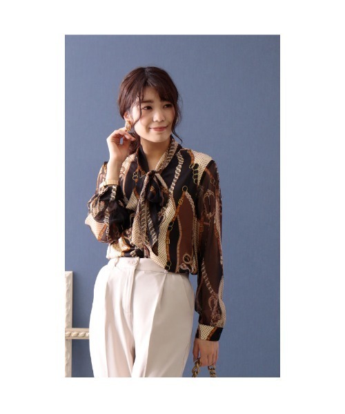 近年✨Sov. ボウタイ シャツ ブラウス スカーフ柄 総柄 馬柄 38 新品 Sov ボウタイ ブラウス 馬柄