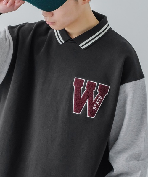 improves（インプローブス）の「サガラワッペン 刺しゅう 襟付き スウェット トレーナー（スウェット・メンズ・グリーン/ブラック/アッシュ/ネイビー・LARGE/MEDIUM）」の2枚目の写真