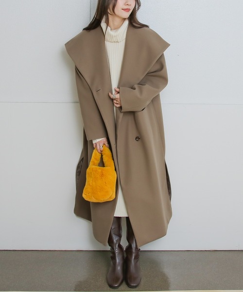 Social GIRL（ソーシャルガール）の「ビッグスタンドカラーロングコート（その他アウター・レディース・グリーン/ベージュ/モカ/ブラック/サックスブルー/アイボリー・M/L）」の20枚目の写真