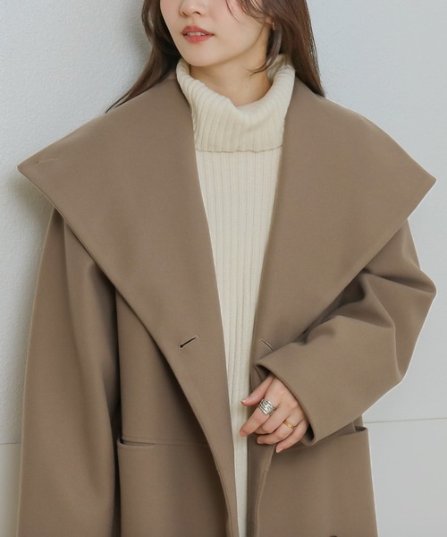 Social GIRL（ソーシャルガール）の「ビッグスタンドカラーロングコート（その他アウター・レディース・グリーン/ベージュ/モカ/ブラック/サックスブルー/アイボリー・M/L）」の7枚目の写真