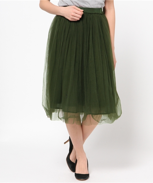 DouDou（ドゥドゥ）の「【DouDou】チュールレースロングスカート（スカート・レディース・ネイビー/カーキ・FREE）」の2枚目の写真