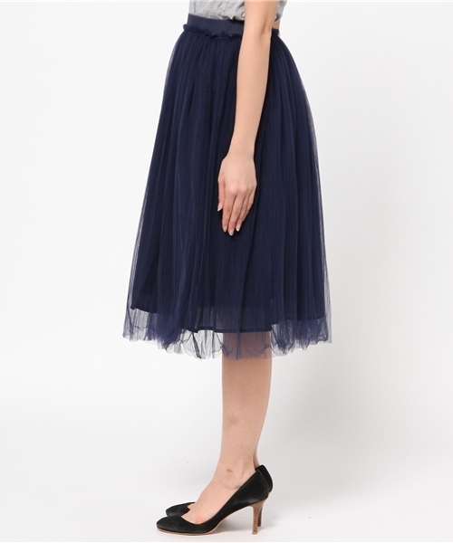 DouDou（ドゥドゥ）の「【DouDou】チュールレースロングスカート（スカート・レディース・ネイビー/カーキ・FREE）」の4枚目の写真