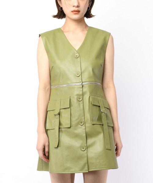 SPIRALGIRL(スパイラルガール)の「2way合皮ベストワンピース(ワンピース・レディース・グリーン/ホワイト/ブラック・FREE)」の15枚目の写真