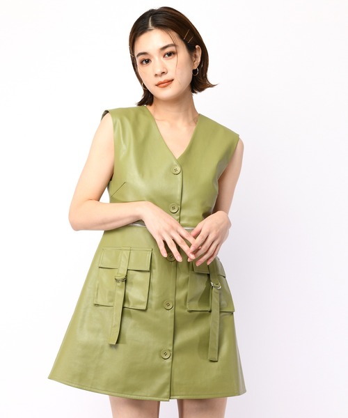 SPIRALGIRL(スパイラルガール)の「2way合皮ベストワンピース(ワンピース・レディース・グリーン/ホワイト/ブラック・FREE)」の14枚目の写真