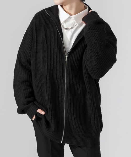 Adoon plain（アドーンプレーン）の「【Adoon plain】ルーズドライバーズニット（ニット/セーター・メンズ・ブラック/グレー・MEDIUM/LARGE）」の2枚目の写真