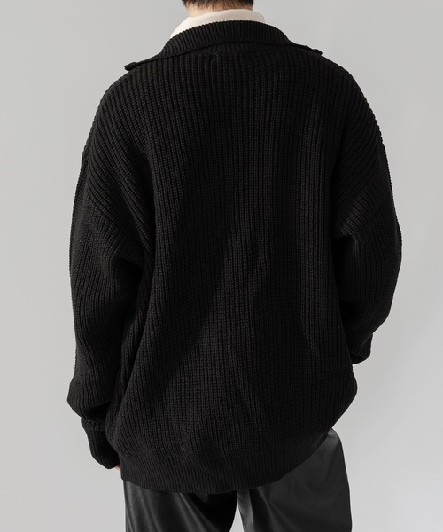 Adoon plain（アドーンプレーン）の「【Adoon plain】ルーズドライバーズニット（ニット/セーター・メンズ・ブラック/グレー・MEDIUM/LARGE）」の6枚目の写真