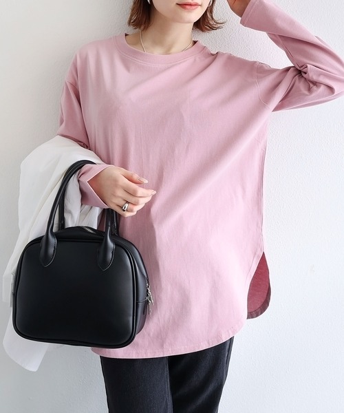 andme(アンドミー)の「汗染み防止加工USAコットン長袖Tシャツ(Tシャツ/カットソー・レディース・ピンク/ターコイズブルー/ブラック/チャコールグレー/オフホワイト/ブラウン/キナリ/ラベンダー・S/M)」の8枚目の写真