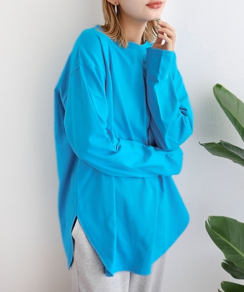 andme(アンドミー)の「汗染み防止加工USAコットン長袖Tシャツ(Tシャツ/カットソー・レディース・ピンク/ターコイズブルー/ブラック/チャコールグレー/オフホワイト/ブラウン/キナリ/ラベンダー・S/M)」の6枚目の写真