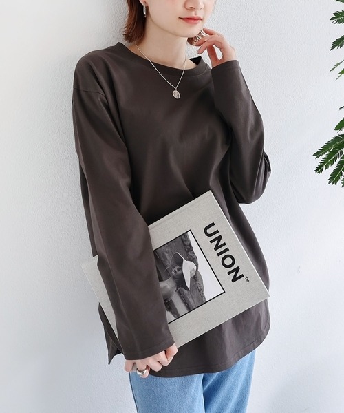 andme(アンドミー)の「汗染み防止加工USAコットン長袖Tシャツ(Tシャツ/カットソー・レディース・ピンク/ターコイズブルー/ブラック/チャコールグレー/オフホワイト/ブラウン/キナリ/ラベンダー・S/M)」の4枚目の写真