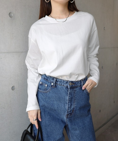 andme(アンドミー)の「汗染み防止加工USAコットン長袖Tシャツ(Tシャツ/カットソー・レディース・ピンク/ターコイズブルー/ブラック/チャコールグレー/オフホワイト/ブラウン/キナリ/ラベンダー・S/M)」の9枚目の写真