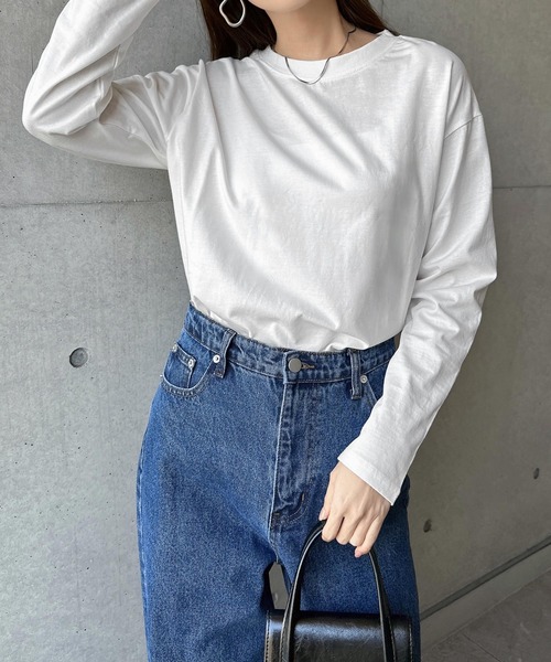 andme(アンドミー)の「汗染み防止加工USAコットン長袖Tシャツ(Tシャツ/カットソー・レディース・ピンク/ターコイズブルー/ブラック/チャコールグレー/オフホワイト/ブラウン/キナリ/ラベンダー・S/M)」の10枚目の写真