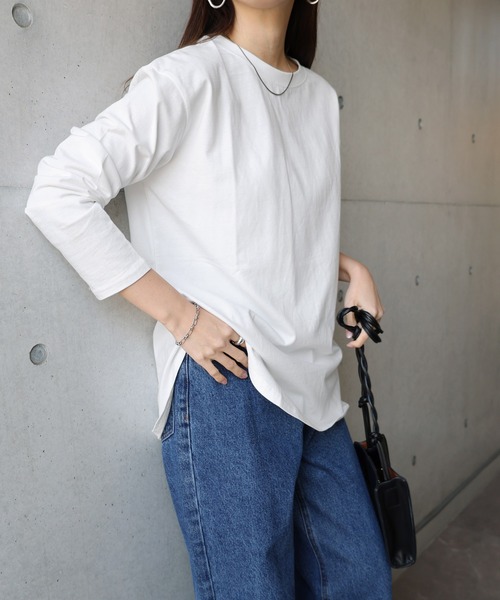 andme(アンドミー)の「汗染み防止加工USAコットン長袖Tシャツ(Tシャツ/カットソー・レディース・ピンク/ターコイズブルー/ブラック/チャコールグレー/オフホワイト/ブラウン/キナリ/ラベンダー・S/M)」の11枚目の写真